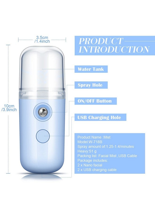 2 Pieces Nano Facial Mister 30 Ml Mini Face Humidifier Portable Facial Sprayer Usb Rechargeable Handy Skin Care Machine For Face Hydrating Daily Makeup (Black And Blue)