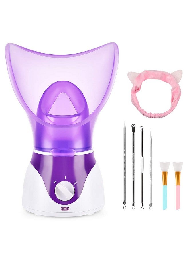 Facial Steamer For Face Face Steamer For Facial Deep Cleaning Nano Ionic Facial Steamer For Unclogs Pores Hydrating (Purple Include Blackhead Remover Kit Brush Headband)
