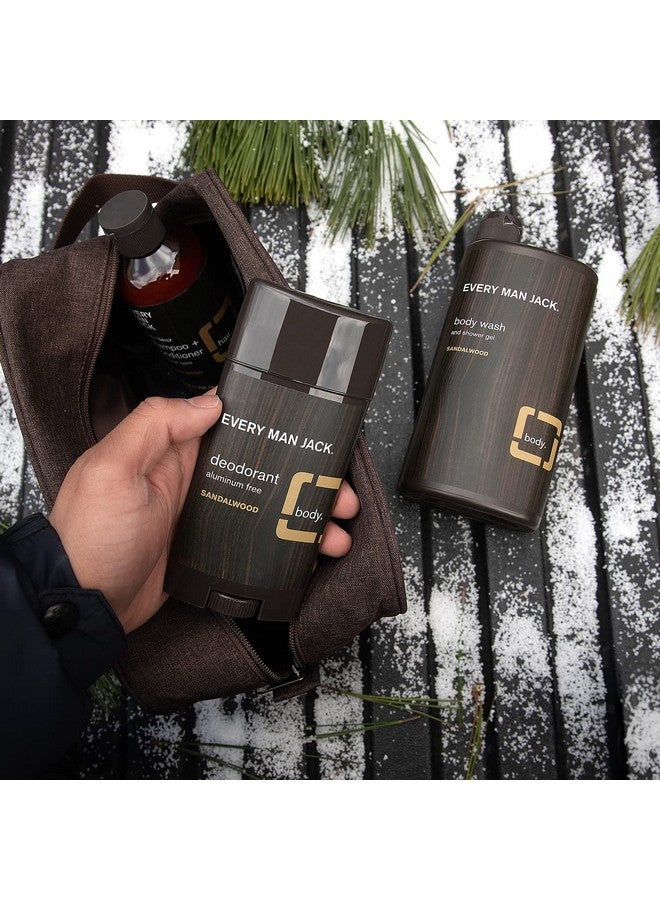Sandalwood Bath And Body Gift Set Perfect For Every Guy Three Grooming Essentials With Clean Ingredients Body Wash 2In1 Shampoo + Conditioner Deodorant + Dopp Bag