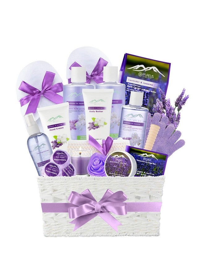 Bath Gift Baskets For Women. Purelis Xl Lavender & Jasmine Bath Gifts For Her Spa Basket Is Filled With All Natural Spa Goodies! Sulfate & Paraben Free.