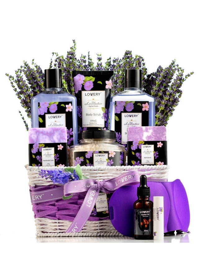 Valentines Gift Basket Lavender & Lilac Spa Gift Basket For Women & Men Handmade Soap Potpourri Bathbomb Jojoba Oil Organic Lip Balm & More Stress Relief Set Bath & Body Self Care Package