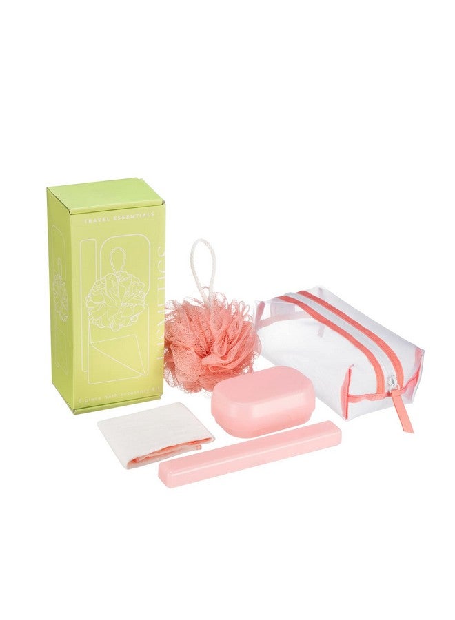 Travel Essentials 5 Piece Bath Accessory Kit Bath Accessories With Toiletry Bag Doop Kit (Coral)