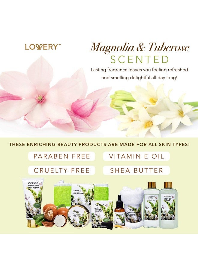 Valentines Day Gifts From Daughter And Son Bath And Body Birthday Gift Basket For Women And Men Magnolia & Tuberose Home Spa Set Includes Fragrant Lotions Massage Oil Bath Towel & More 9Pc Set