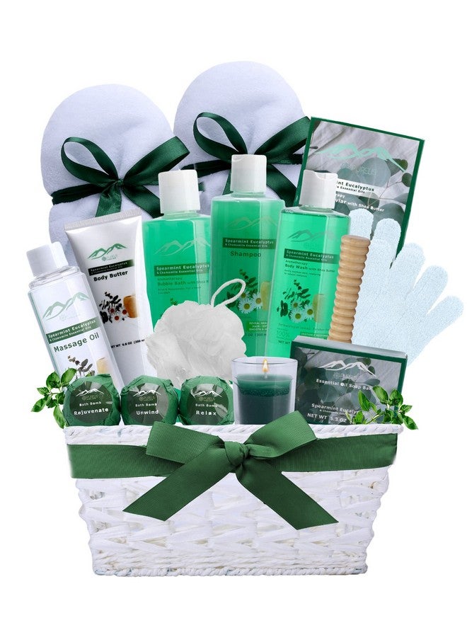 Spearmint Eucalyptus Xl Bath & Body Spa Gift Basket. Aromatherapy Meditation & Pampering Bath Basket. Natural & Sulfate Free Relaxation Gift Care Package For Men & Women. Best Bath Gift Set