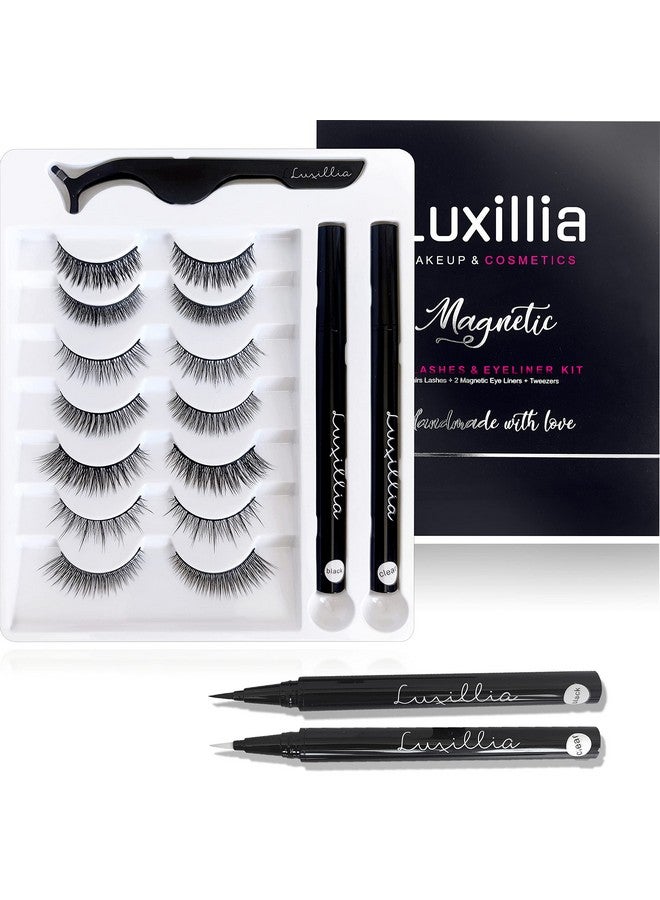 (Clear + Black) Magnetic Eyeliner With Eyelashes Kit Free Applicator Tool 8D Most Natural Look Eyelash No Magnets Needed Best Reusable False Eye Lash Waterproof Liner Pen And Lashes