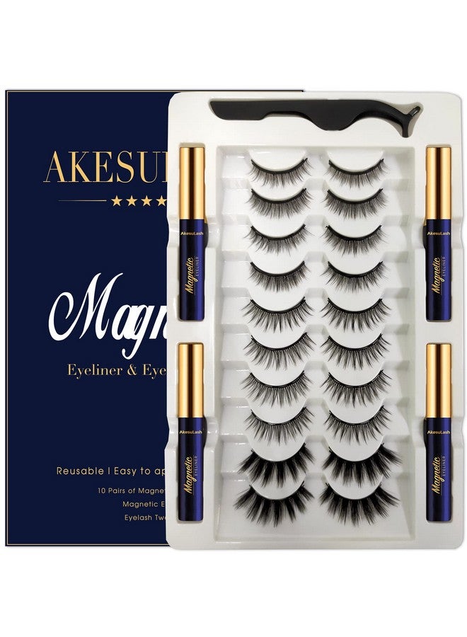 Magnetic Eyelashes Natural Look 10 Pairs 3D Fake Medium Magnetic Lashes 4 Tube Of Magnetic Eyeliner Upgradedlong Lastingreusablewith Applicator Easy To Apply