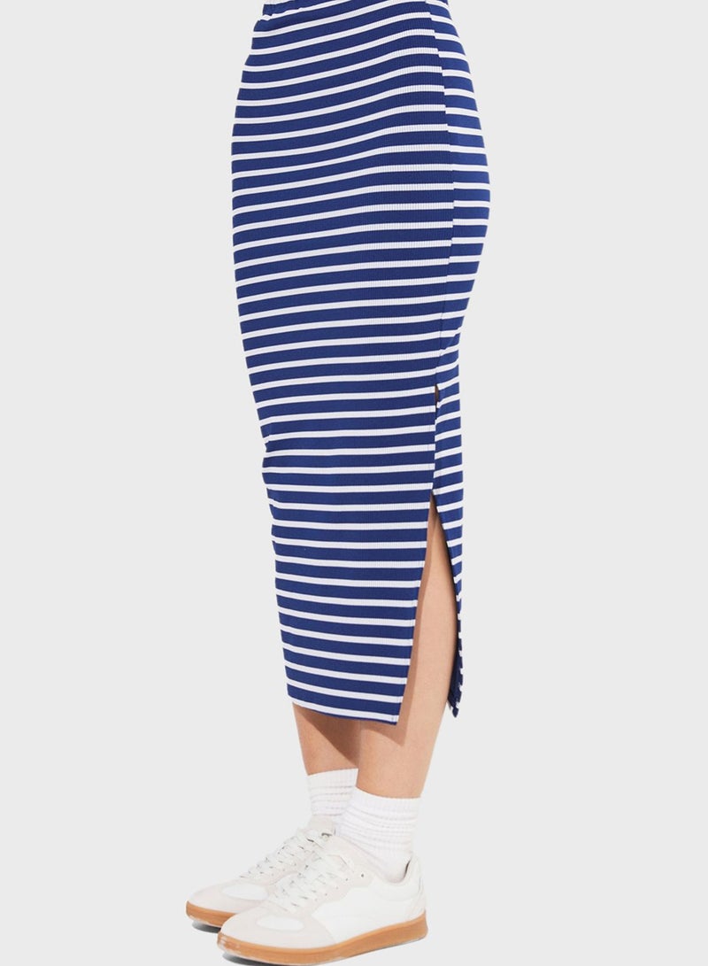 Striped Side Slit Skirt