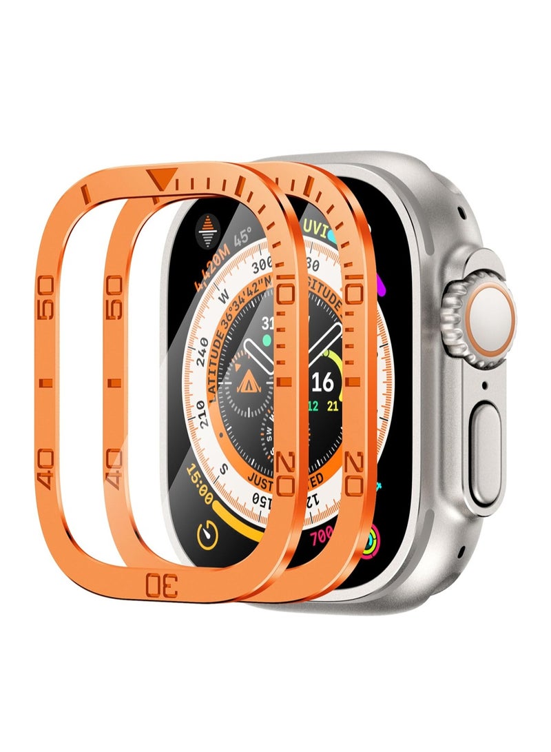 Rugged Metal Case, Compatible with Apple Watch Ultra 49mm Case with Tempered Glass Screen Protector, Bezel Ring Frame Built in Clear Film for iWatch Ultra 49mm, 2 Pack, Orange