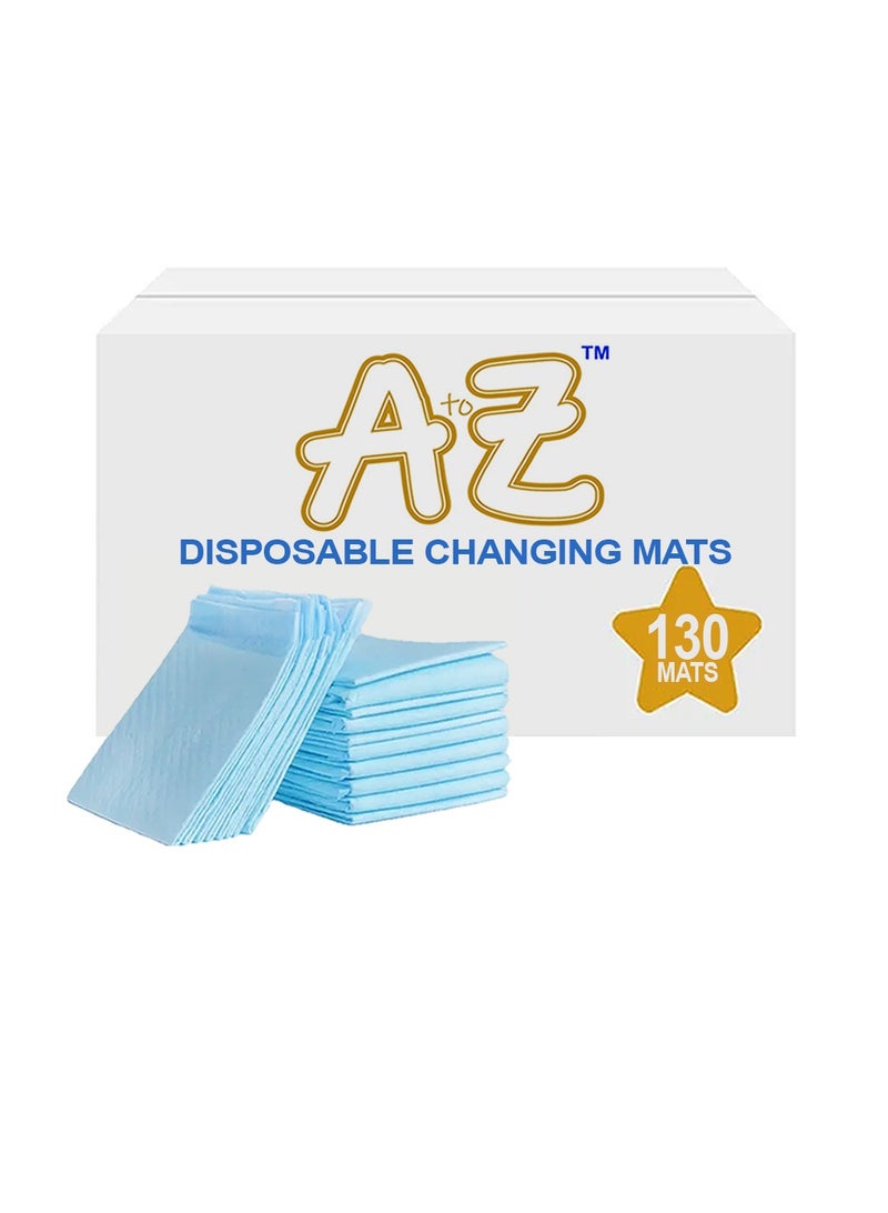 A to Z - Disposable Changing Mat size (45cm x 60cm) Large- Premium Quality for Baby Soft Ultra Absorbent Waterproof - Pack of 130 - Blue