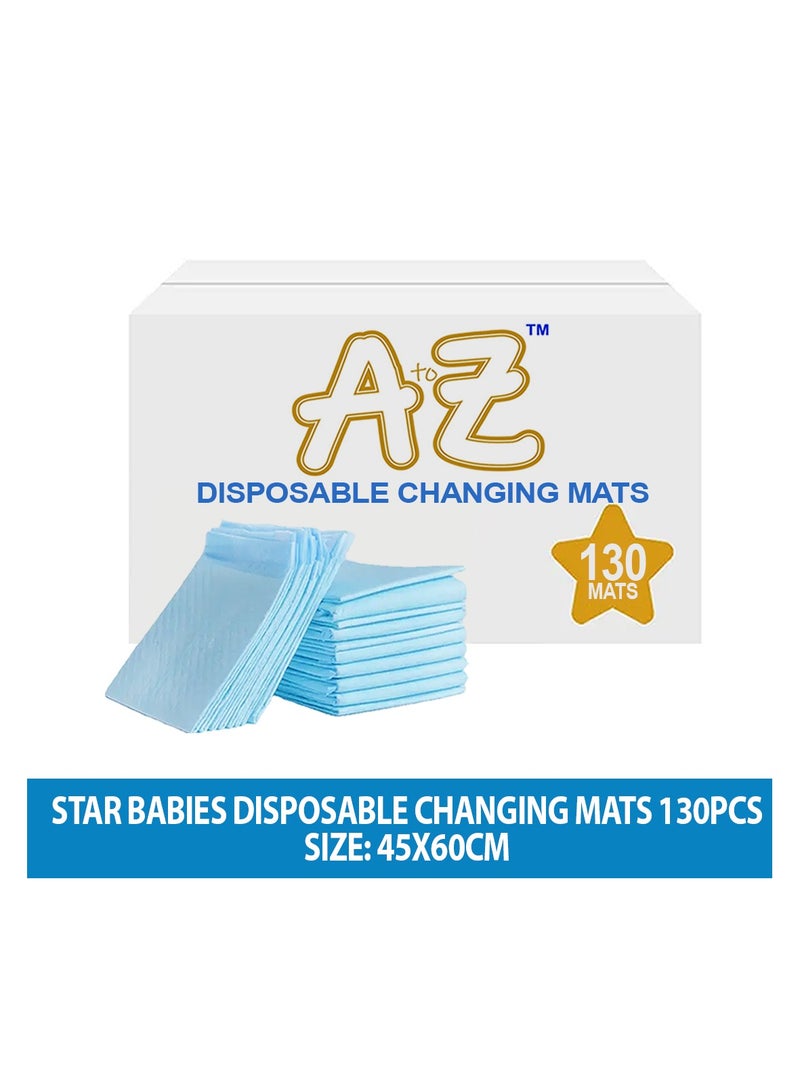 A to Z - Disposable Changing Mat size (45cm x 60cm) Large- Premium Quality for Baby Soft Ultra Absorbent Waterproof - Pack of 130 - Blue