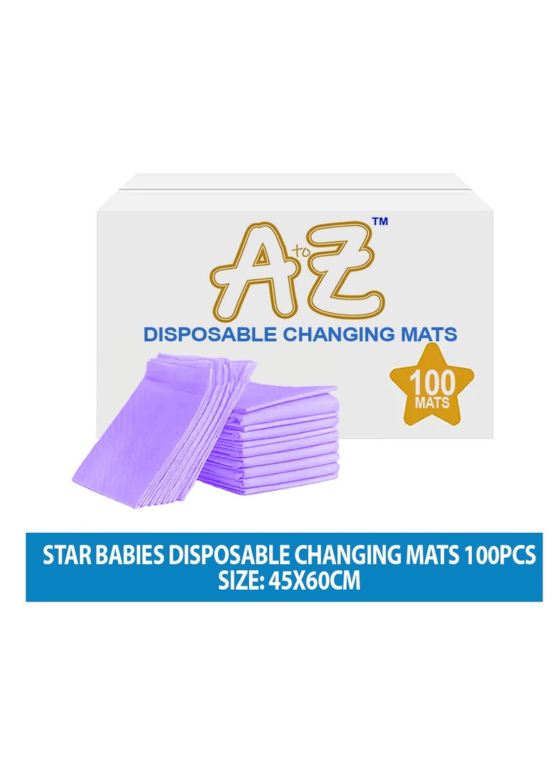 A to Z - Disposable Changing Mat size (45cm x 60cm) Large- Premium Quality for Baby Soft Ultra Absorbent Waterproof - Pack of 100 -Lavender