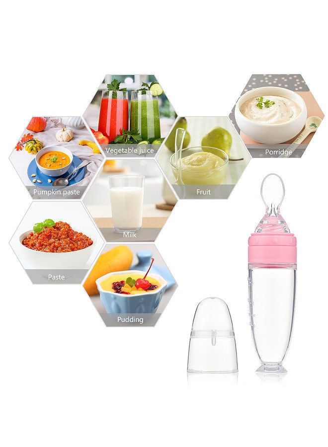 Baby Food Dispensing Spoon Feeder Silicone Pacifier Squeeze Spoon Bottle with Suction Plate for Daily Feeding Travel Boys Girls