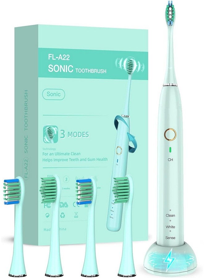 Rechargeable Sonic Electric Toothbrush For Adults With 4 Brush Heads 3 Modes 2 Minute Smart Timer And Fast 6 Hour Charge Perfect For Travel And Easy Dental Care(Green)