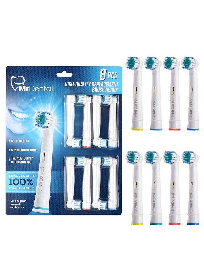 Mr. Dental Premium Oralb Braun Compatible Replacement Toothbrush Heads 8 Pack (2 Year Supply) For Superior Care Soft Bristles.