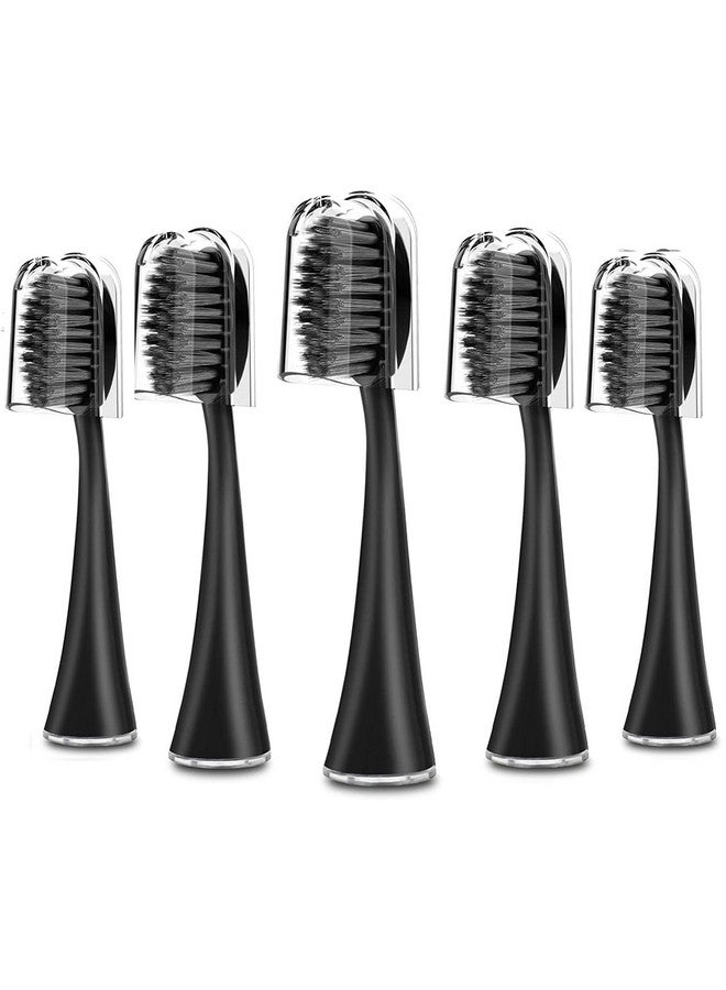 Replacement Toothbrush Heads For Burst Sonic Toothbrush With Dust Cover Caps Soft Charcoal Bristles For Deep Clean Black Pack Of 5