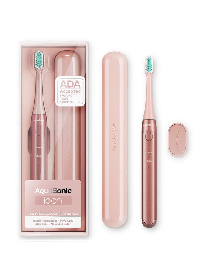 Icon Adaaccepted Rechargeable Toothbrush Magnetic Holder & Slim Travel Case 2 Brushing Modes & Smart Timers Modern & Convenient (Blush)