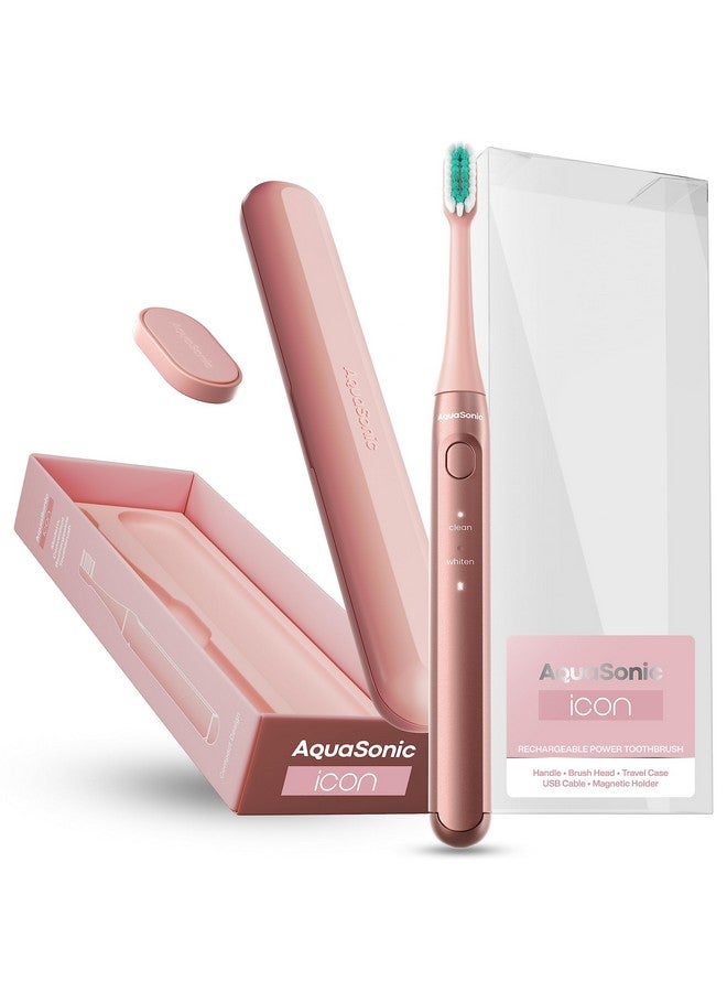 Icon Adaaccepted Rechargeable Toothbrush Magnetic Holder & Slim Travel Case 2 Brushing Modes & Smart Timers Modern & Convenient (Blush)