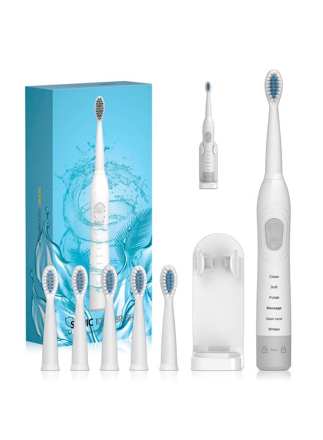 Sonic Electric Toothbrush For Man And Women Rechargeable Smart Toothbrush For Teenagers Couples And Lovers With 30S Reminder 2 Mins Timer 6 Modes 6 Brush Heads40000 Pulses With Holder