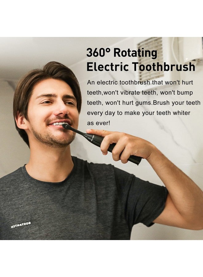 Electric Toothbrush Rechargeable Rotating Toothbrush Soft Bristles 360° Teeth Cleaning Gum Protection 5 Modes With 4 Replacement Heads Floss And Carrying Case Set U1 Black