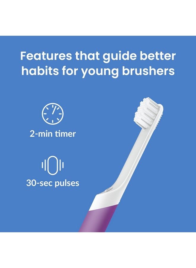 Kids Electric Toothbrush Sonic Toothbrush With Small Brush Head Travel Cover & Mirror Mount Soft Bristles Timer And Rubber Handle Purple