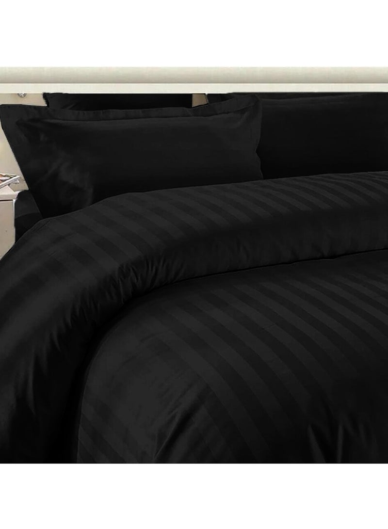 6-Piece Premium King Size Bedding Set, Black Striped Design and High Quality Cotton Hotel Luxury Bedsheet Soft Quilt Cover and Pillowcases