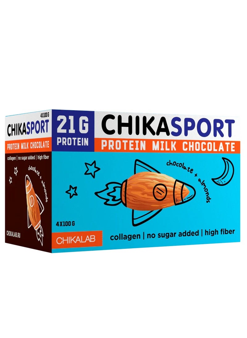 Chikalab Chikasport Protein Milk Chocolate + Almonds 100g Pack of 4