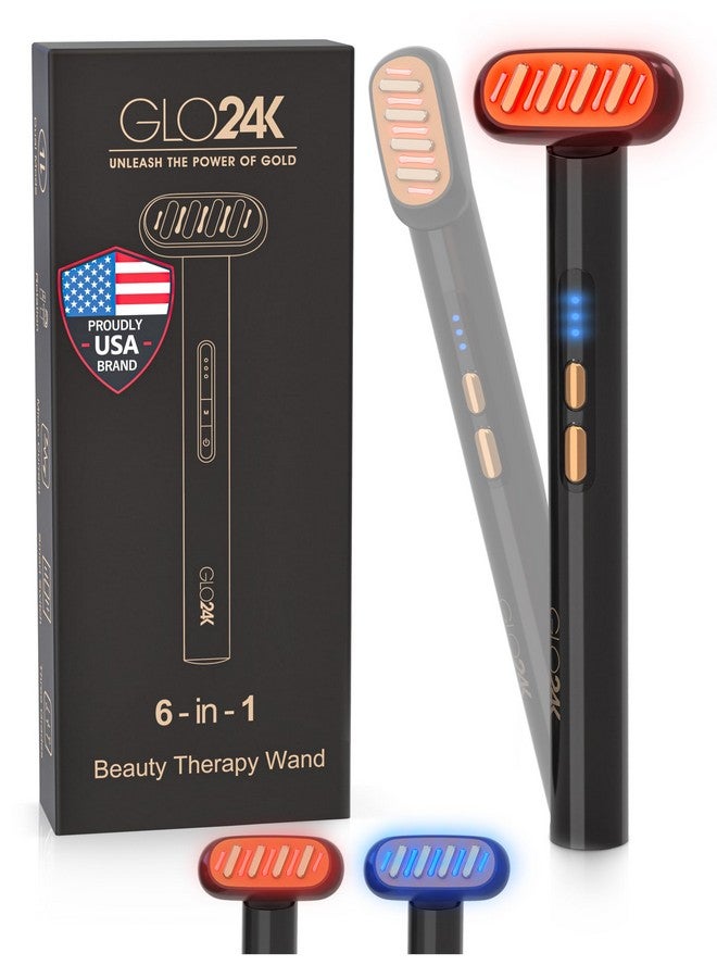 Glo24K 6In1 Beauty Therapy Wand For The Face Eyes And Neck I Based On Dual Led Light Therapy Thermal Vibration And Microcurrent Technologies I Skin Rejuvenation
