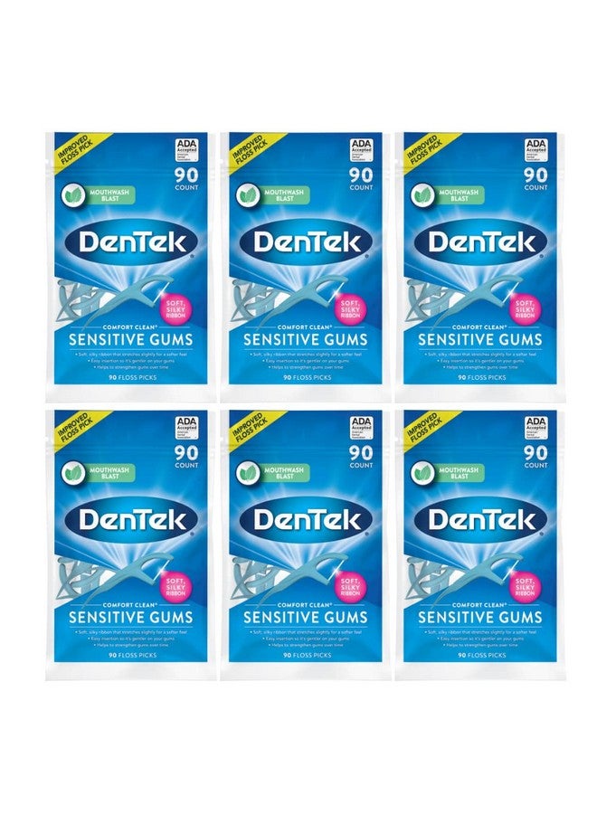 Comfort Clean Floss Picks For Sensitive Teeth Soft And Silky Ribbon 90 Count Each (Pack Of 6)