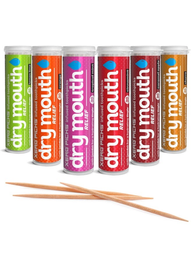 Dry Mouth Infused Flavored Toothpicks For Long Lasting Fresh Breath & Dry Mouth Prevention (Variety 6 Pack)