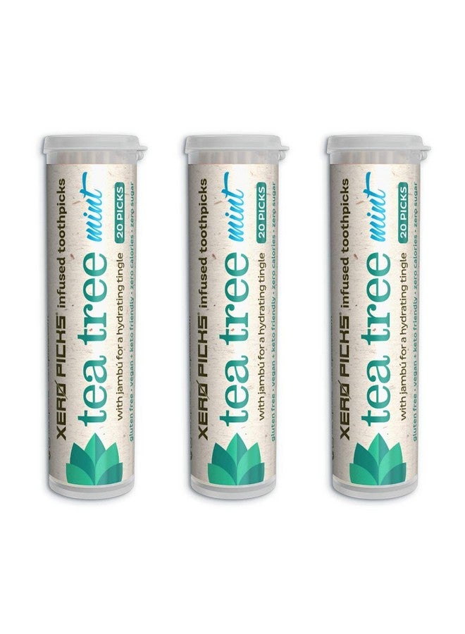 Tea Tree Infused Flavored Toothpicks For Long Lasting Fresh Breath & Dry Mouth Prevention 60 Picks 3 Pack Mint