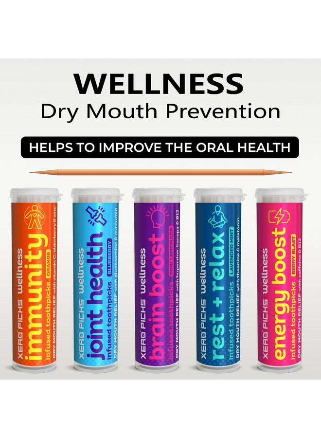 Wellness Infused Flavored Toothpicks For Long Lasting Fresh Breath & Dry Mouth Prevention 100 Picks Variety 5 Pack