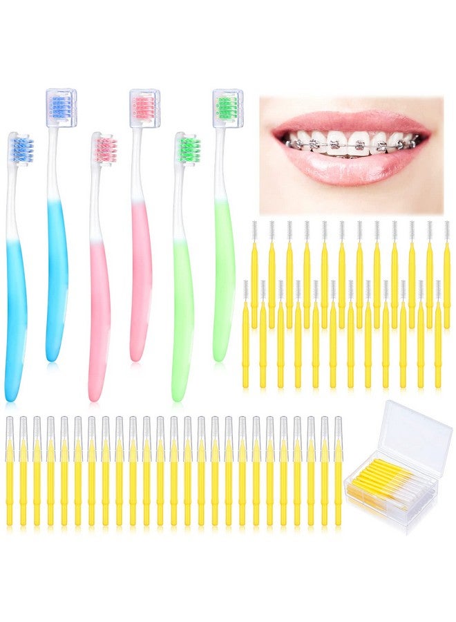 6 Pieces Brace Toothbrush V Shaped Orthodontic Toothbrush With Brush Head 40 Pieces Interdental Brush Soft Bristle Braces Brushes For Cleaning Portable Toothbrushes For Braces (Yellowsmall)