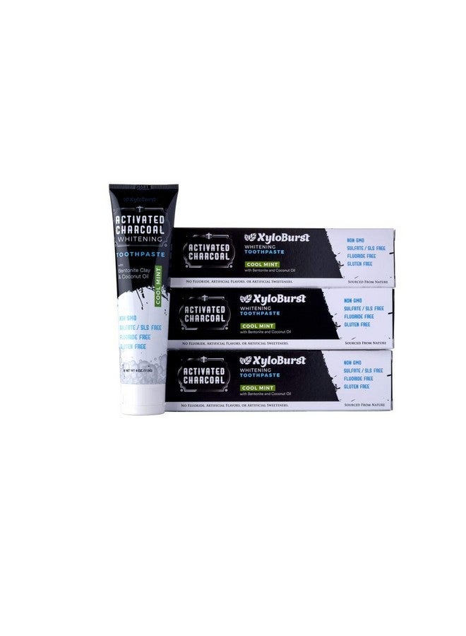 Black Activated Charcoal Natural Whitening Toothpaste With Xylitol Sls Free Sulfate Free Fluoride Free Vegan Safe On Enamel Made In Usa Peppermint (4Oz) (3 Tubes)