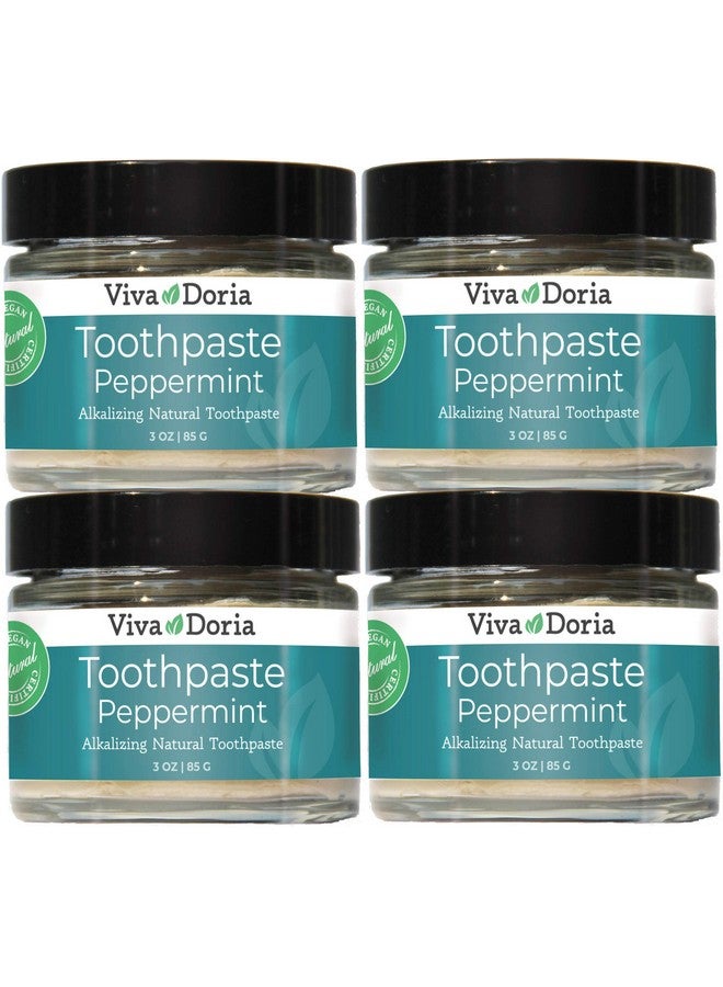 Pack Of 4 Viva Doria Fluoride Free Natural Toothpaste Peppermint (3 Oz Glass Jar) Refreshes Mouth Freshens Breath Keeps Teeth And Gum Healthy