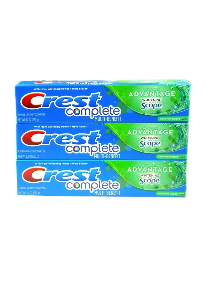 Complete Multibenefit With Extra Advantage Whitening Plus Scope Toothpaste Fresh Mint Striped 8.2Oz (Pack Of 3)