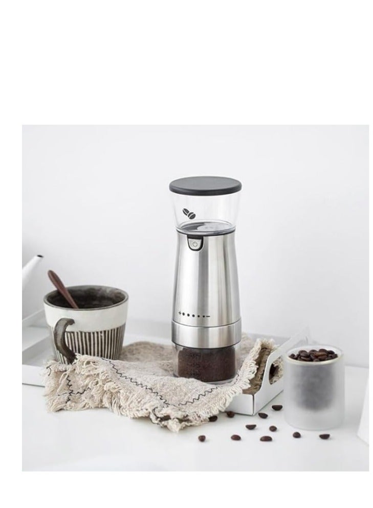 USB Rechargeable Coffee Machine, Powder Machine Household Grinder Coffee Grinder Mill for Coffee Beans Nuts and Grains Grinder (Silver)