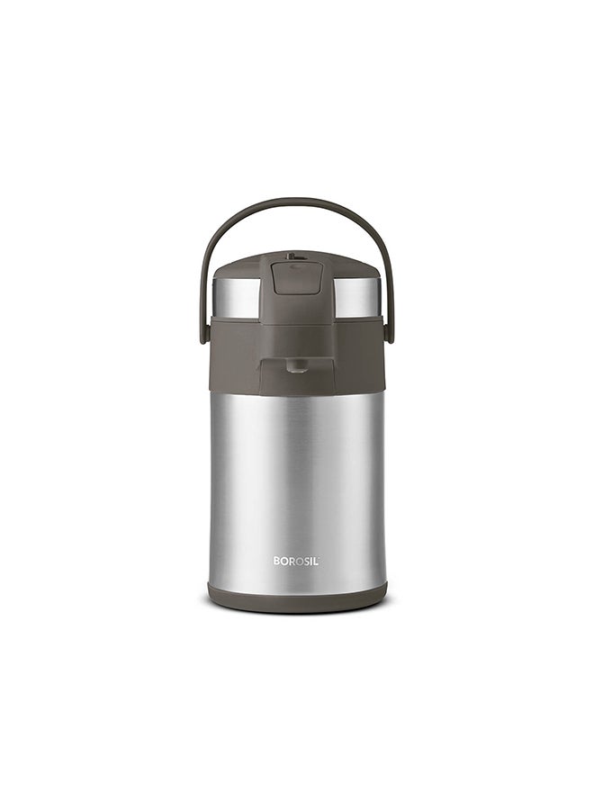 Borosil Airpot Flask, Vacuum Insulated Double Wall Stainless Steel Inner, Portable, Durable, Leak Proof, Leak Resistant- 3 Ltr Silver