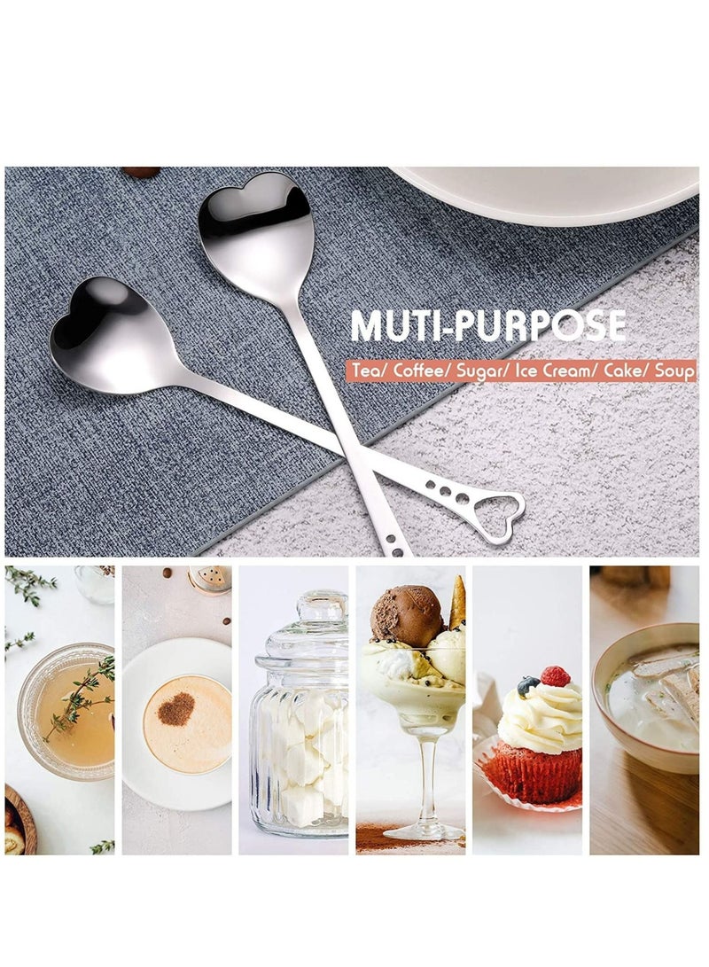 12 Pcs Heart Shaped Stainless Steel Tea Spoon Flatware Set 5.7 Inch Coffee Spoon Premium Stainless Steel Coffee Spoons Sugar Spoons Ice Cream Cake Dessert Spoon Stirring Spoon for Home Restaurant