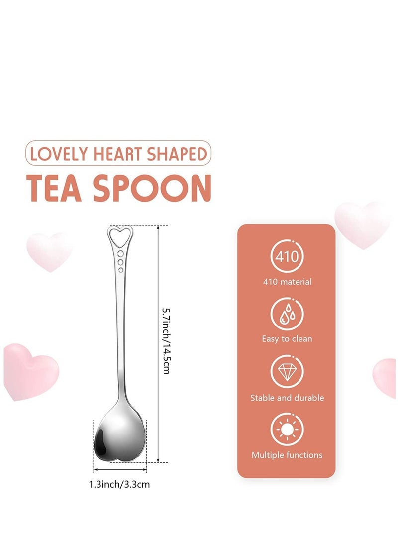 12 Pcs Heart Shaped Stainless Steel Tea Spoon Flatware Set 5.7 Inch Coffee Spoon Premium Stainless Steel Coffee Spoons Sugar Spoons Ice Cream Cake Dessert Spoon Stirring Spoon for Home Restaurant