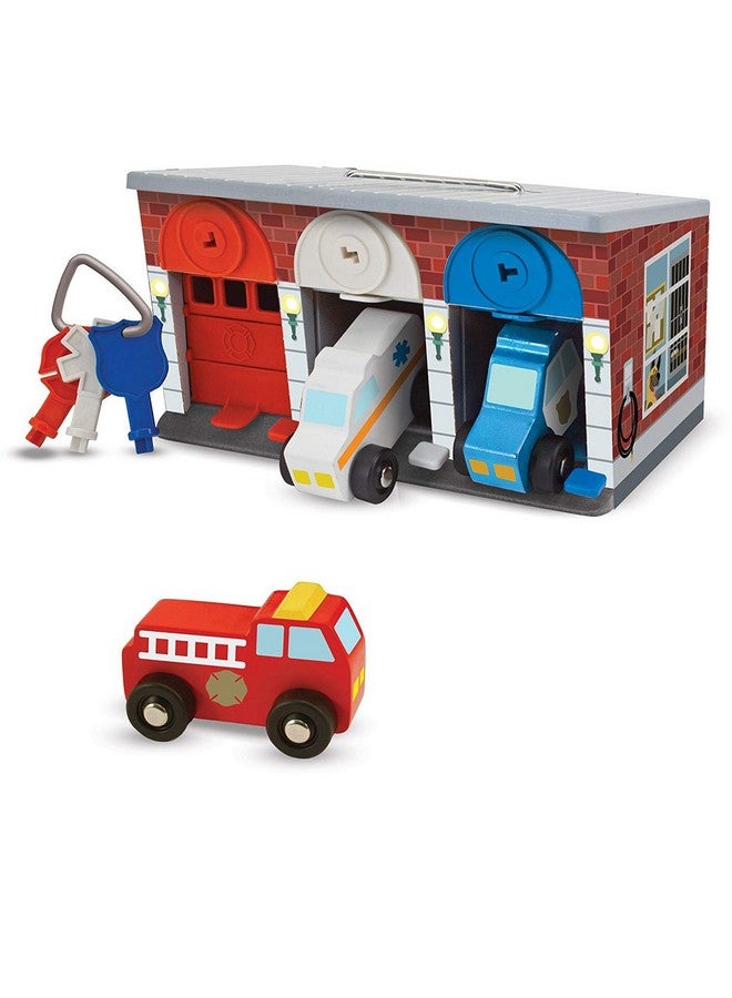 Lock And Roll Rescue Garage Wooden Toy Play Set + 1 Scratch Art Minipad Bundle (04607)