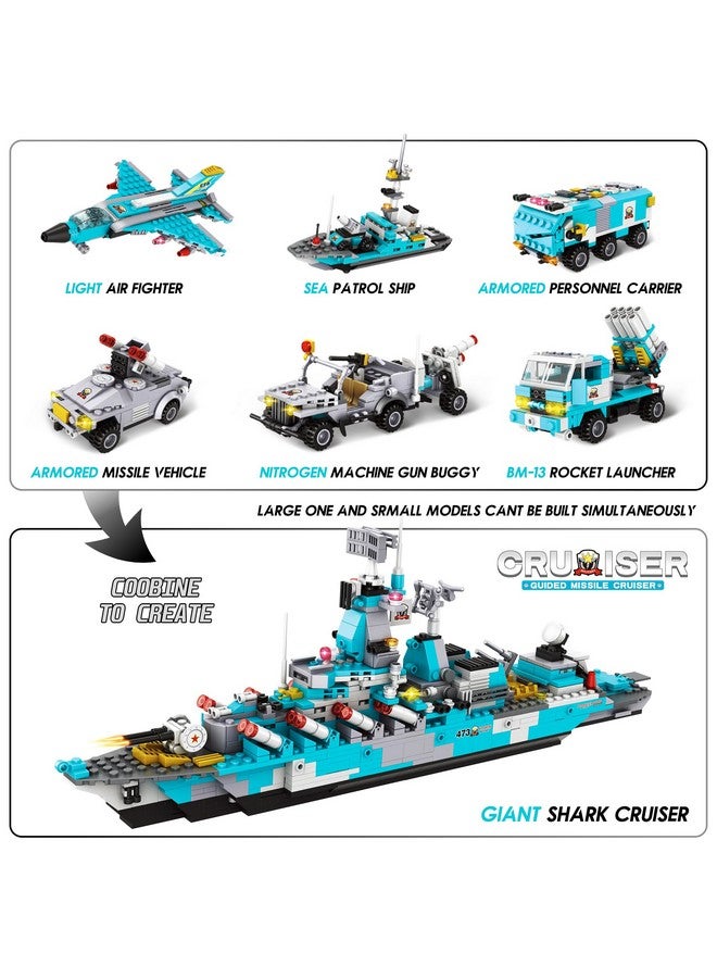 Ep Battleship Toy Building Set Toy1293 Pcs Construction6 In 1 Cruiser Ocean Ship Building Toy For 6 Years Up Boys With Armored Vehiclespatrol Boatsfighter Jetskids Ages 6 7 8 9 10 11 Gift