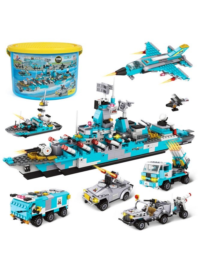 Ep Battleship Toy Building Set Toy1293 Pcs Construction6 In 1 Cruiser Ocean Ship Building Toy For 6 Years Up Boys With Armored Vehiclespatrol Boatsfighter Jetskids Ages 6 7 8 9 10 11 Gift