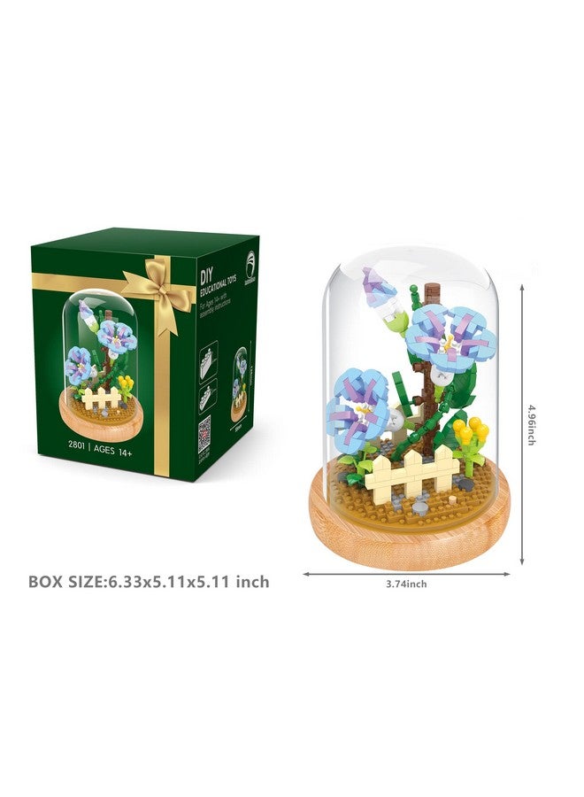 Mini Building Blocks Flowers Building Toys Micro Building Diy Building Blocks For Teens And Adults Birthday Gift Dustproof Dome Included (Morning Glory)