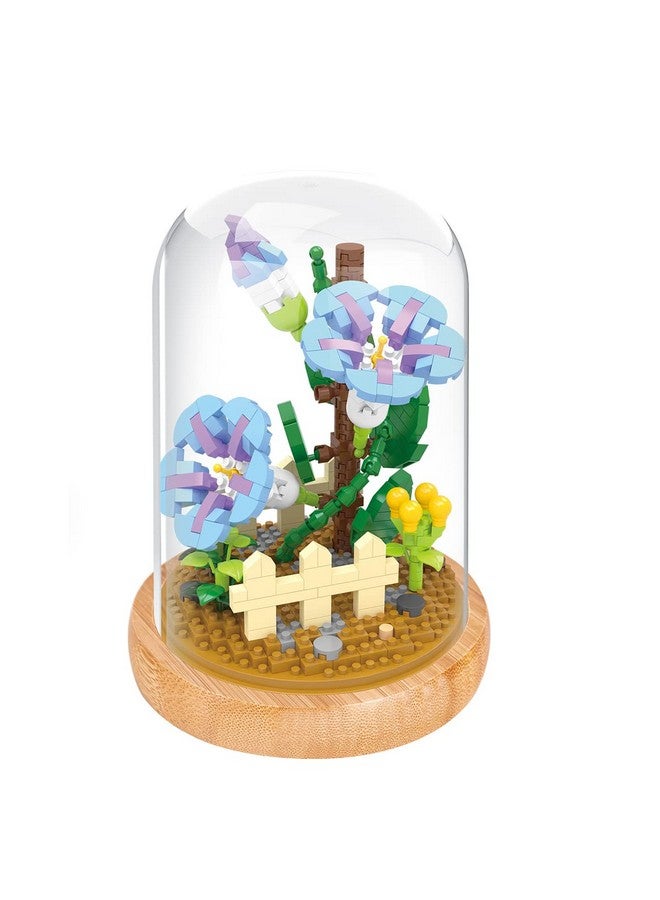 Mini Building Blocks Flowers Building Toys Micro Building Diy Building Blocks For Teens And Adults Birthday Gift Dustproof Dome Included (Morning Glory)