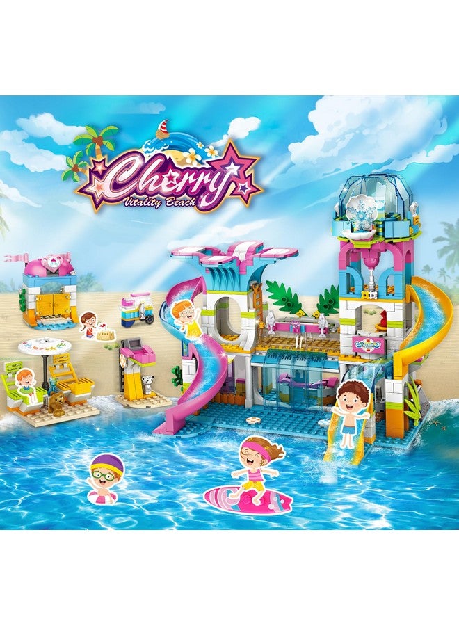 Friends Summer Fun Water Park Building Set Featuring Icecream Cart Shower Room Beach Chairs And Lifeguard Stand Stem Toy Roleplay Gift For Kids Boys Girls Aged 612 (875 Pieces)