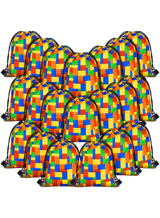 Building Blocks Goodie Candy Treat Bags Building Blocks Drawstring Gift Bags Kids Birthday Party Favor Bags For Building Block Party Supplies Decorations (20 Packs)