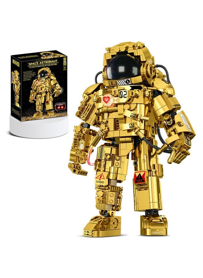 Space Astronaut Building Sets With Variable Light Blocks Gold Astronaut Exploration Model Building Kits With Display Stand Cool Toys Gift For Adults Men Boys Age 6+