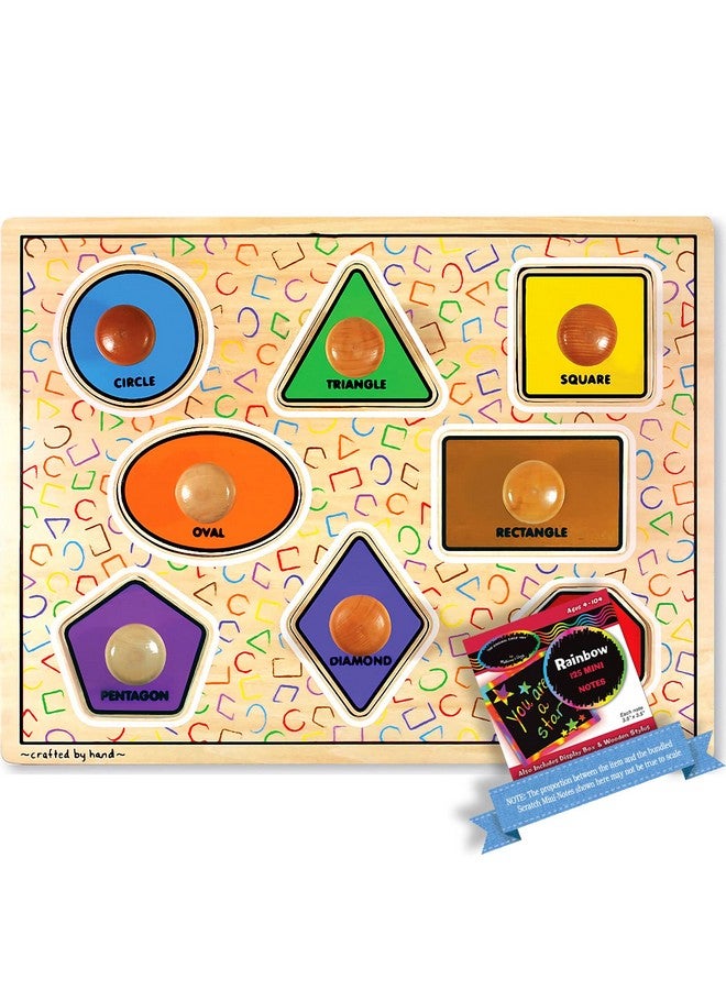 Large Shapes 'Jumbo Knob' Wooden Puzzle Bundle With 1 Theme Compatible M&D Scratch Fun Minipad (03390)