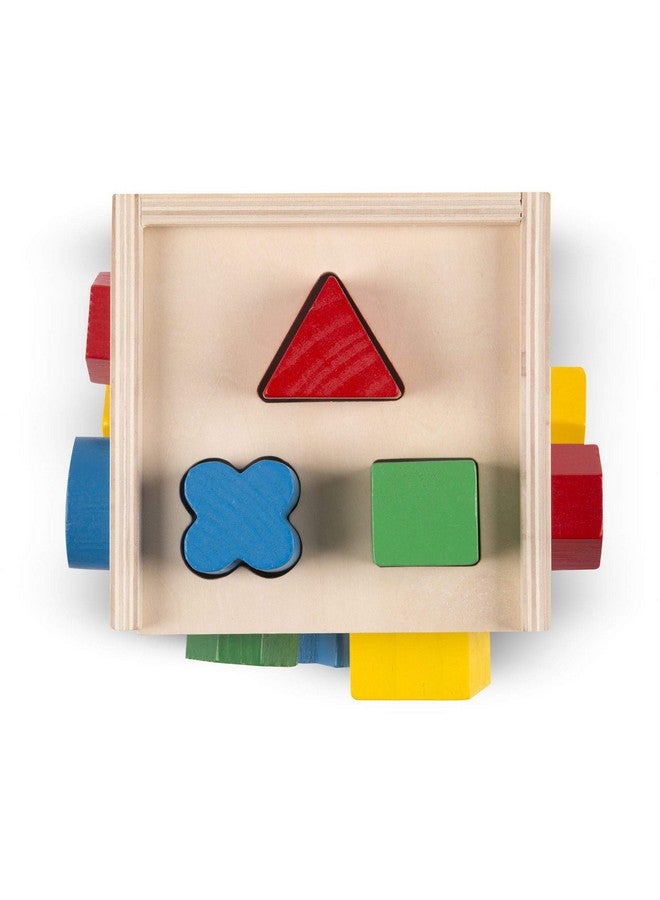 Wooden Shape Sorting Cube Classic Toy Play Set & 1 Melissa & Doug Scratch Art Minipad Bundle (00575)