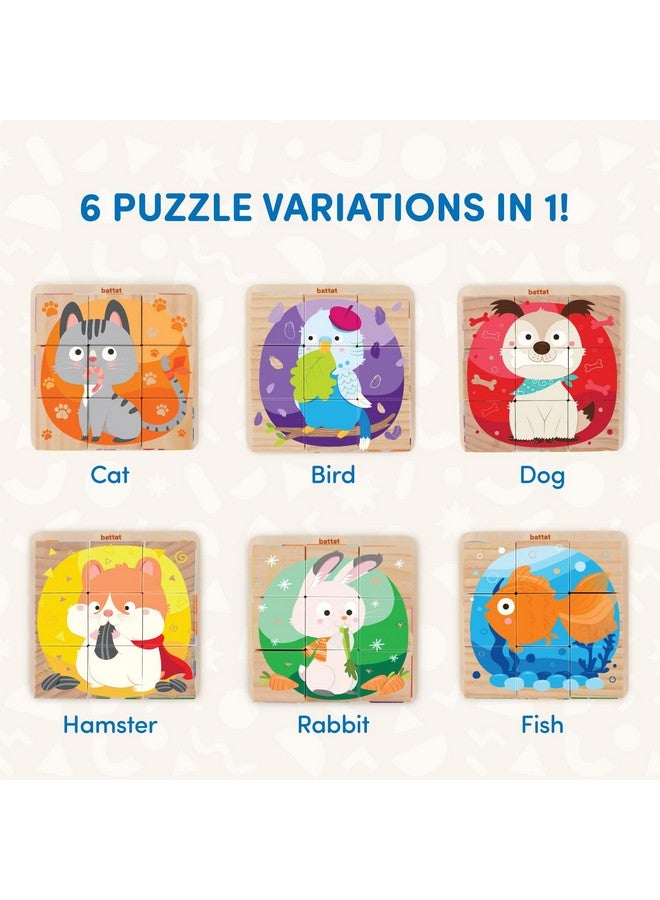 Wooden Cube Puzzle Puzzles For Toddlers 6 Puzzles In 1 Wooden Toys Educational Toys 2 Years + Puzzle Cube Pets
